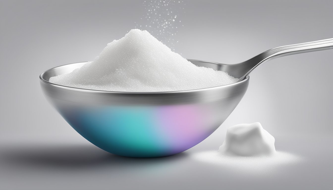 A pound of icing sugar pouring into a measuring spoon