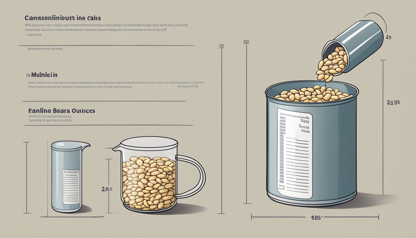 A can of cannellini beans pouring into a measuring cup, showing the measurement in ounces