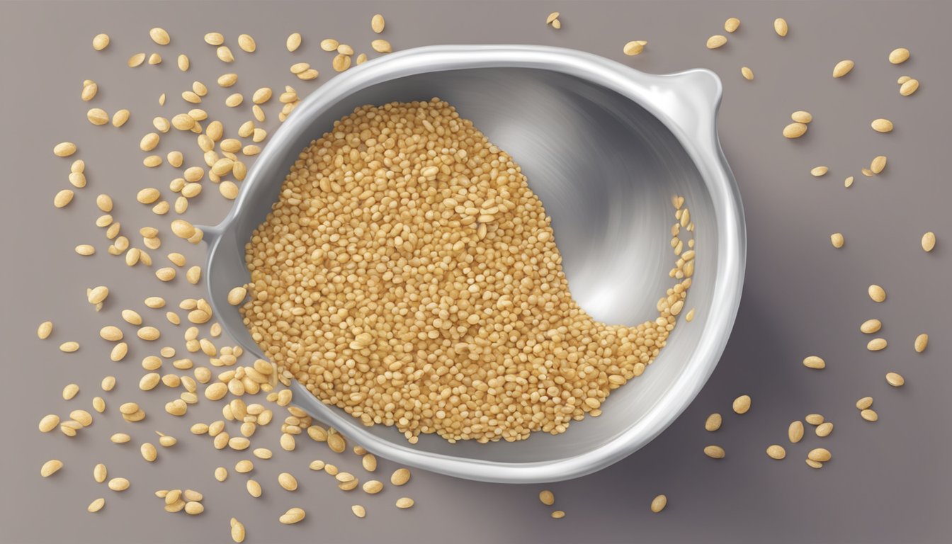 A pound of sesame seeds pouring into a measuring cup