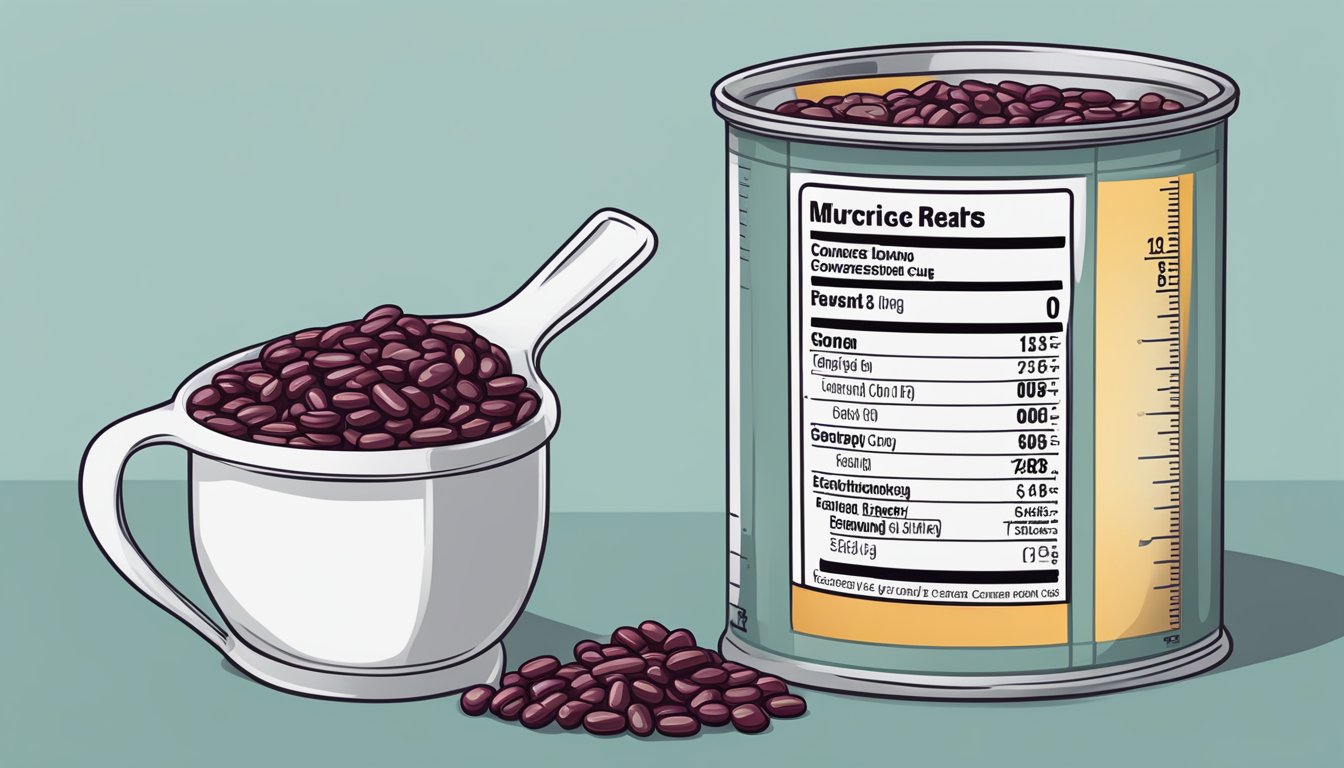 A can of red kidney beans next to a measuring cup showing the conversion from ounces to cups