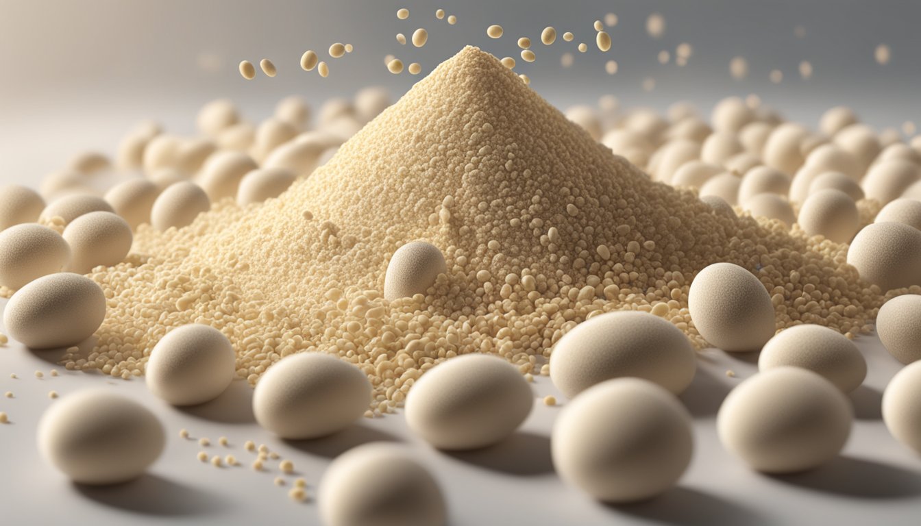 A pound of active dry yeast pouring into a pile of tablespoons