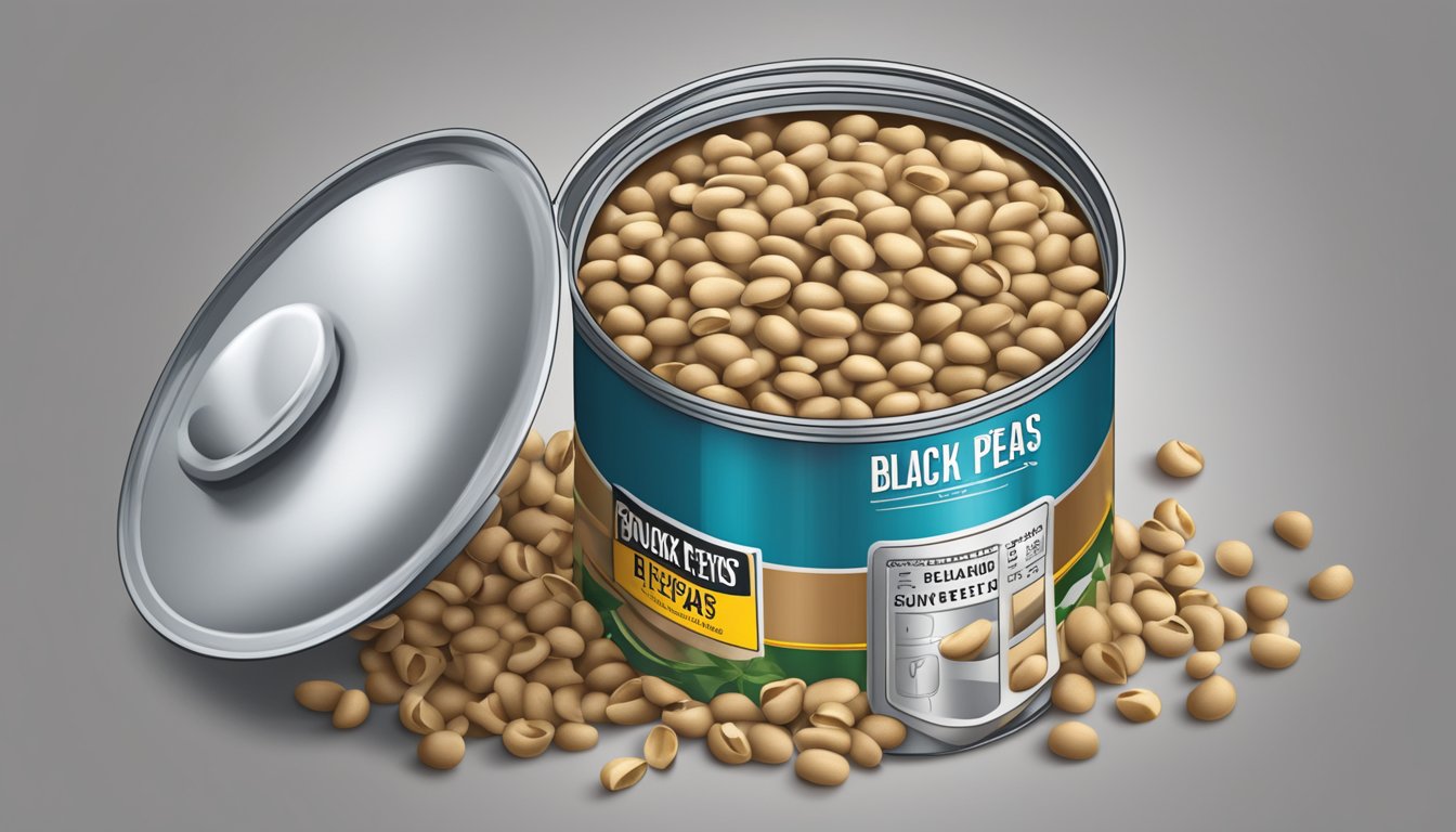 A can of black eyed peas with a measuring cup showing 15 ounces