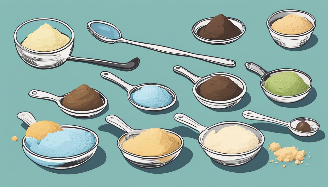 A set of measuring cups and spoons arranged neatly on a countertop next to various ingredients for making homemade ice cream