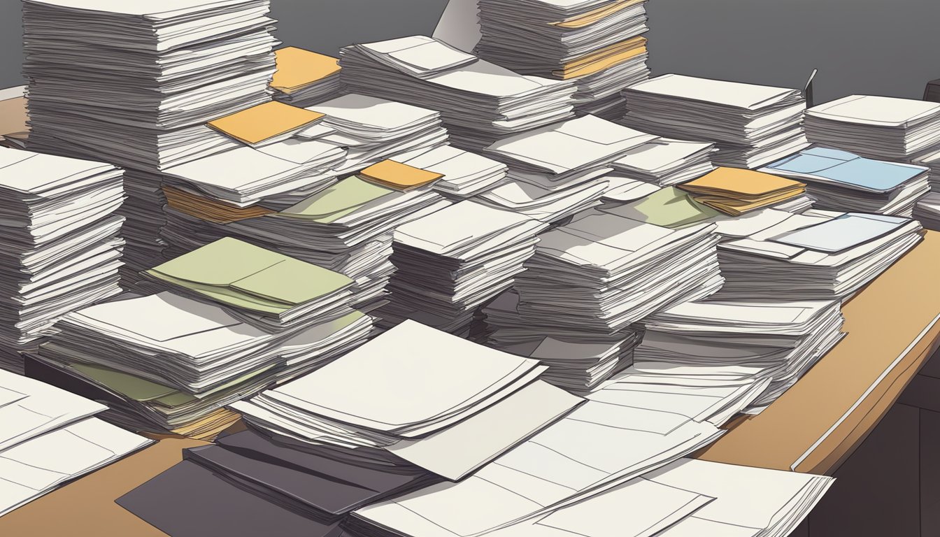 En stabel med papirer og skjemaer pent ordnet på et skrivebord