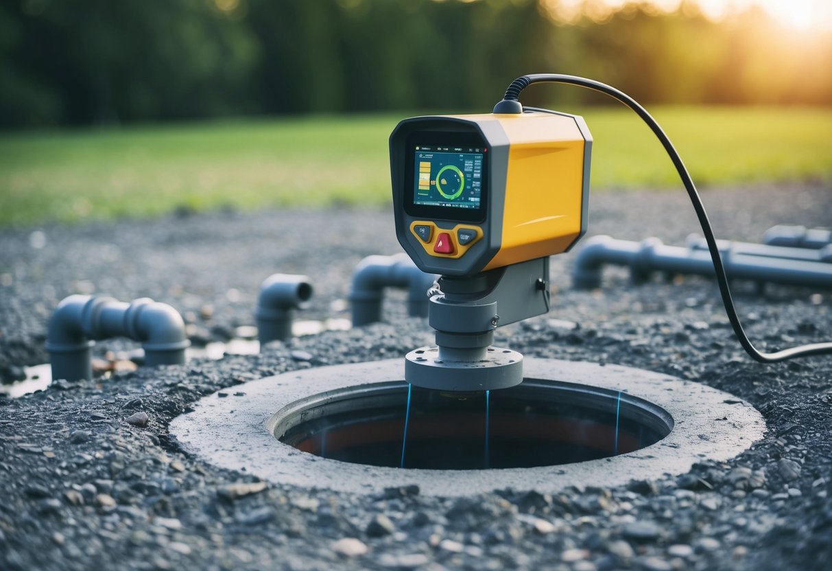 A ground-penetrating radar detects water pipes below the surface