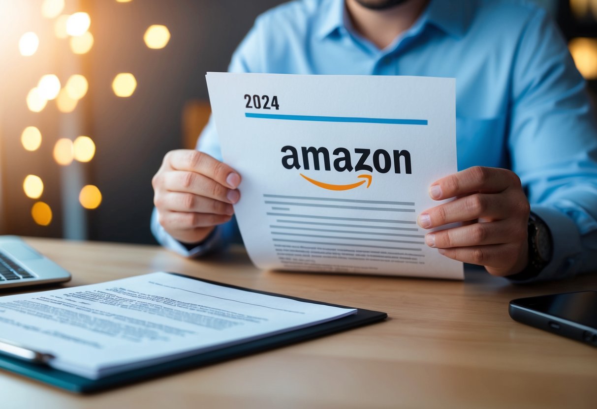 An Amazon seller reading a document with policy updates for 2024