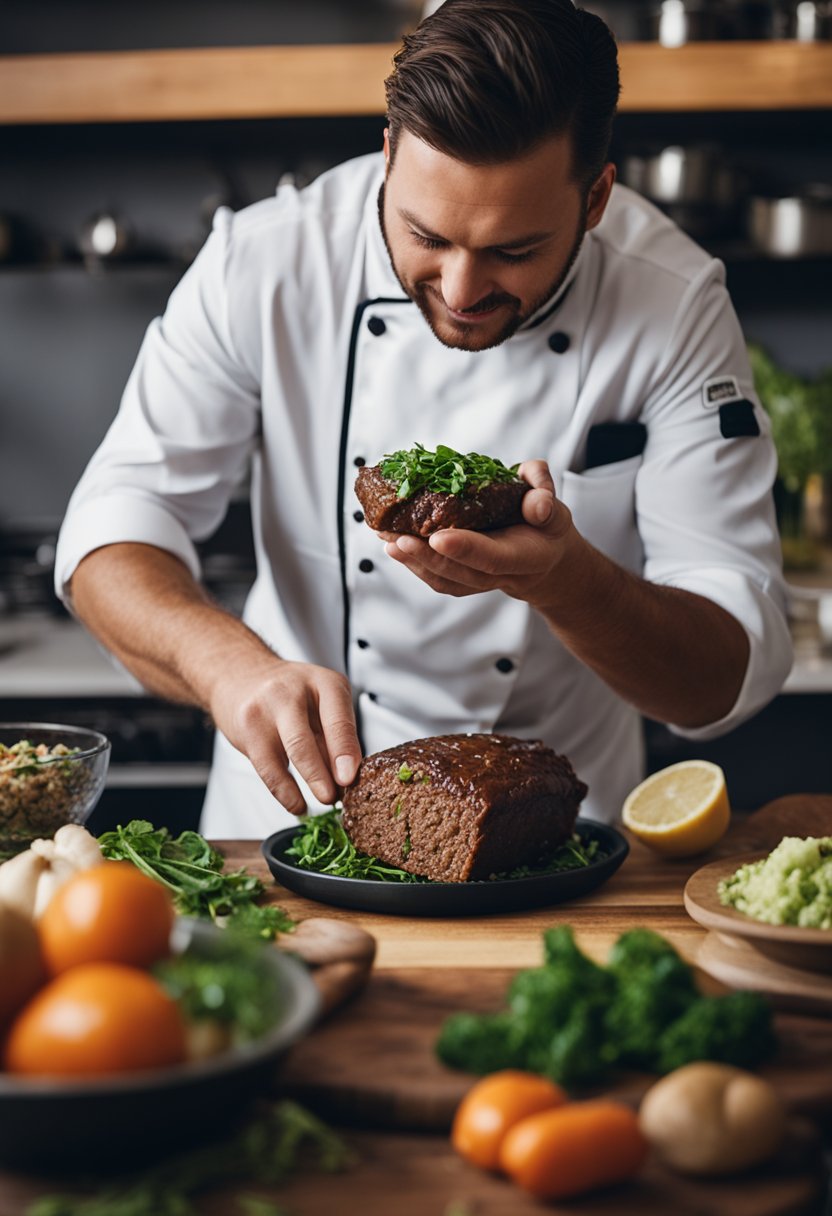 A chef swapping ingredients in a keto meatloaf recipe