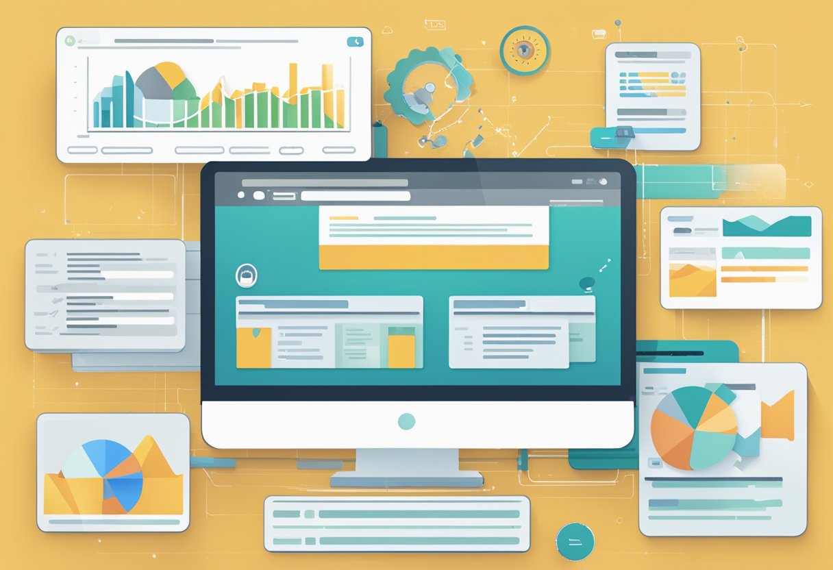 A computer screen displaying a website migration process, with SEO considerations and post-launch strategies outlined. Multiple tabs open with data and analytics