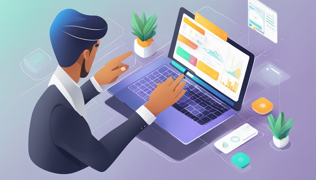 En bruker interagerer med et stilrent, moderne UI-design på en digital enhet, og opplever et sømløst og intuitivt grensesnitt.
