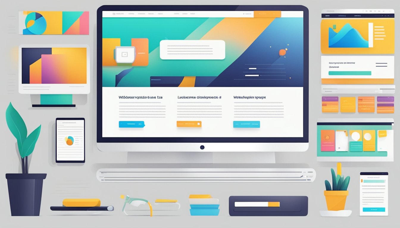 Et moderne, minimalistisk nettsteddesign med rene linjer og levende farger, som viser en sømløs brukeropplevelse