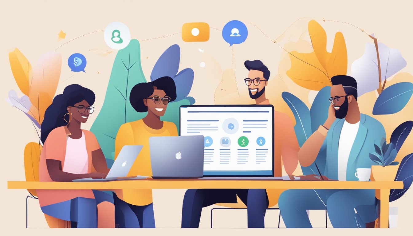 En gruppe mangfoldige mennesker som interagerer og knytter bånd på en Wix-nettside, som representerer et sosialt fellesskap og nettverk