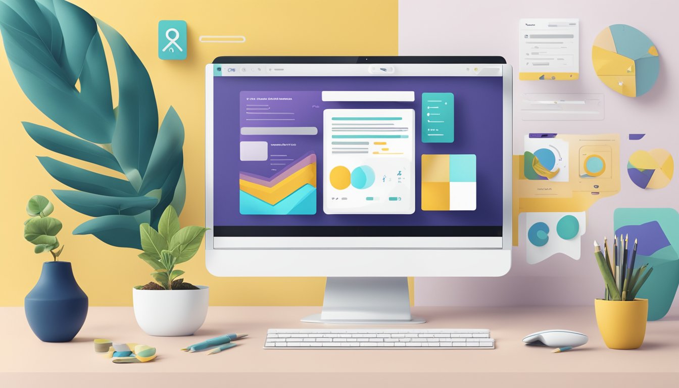 En dataskjerm som viser Wix nettsidebyggergrensesnittet med ulike designelementer og verktøy