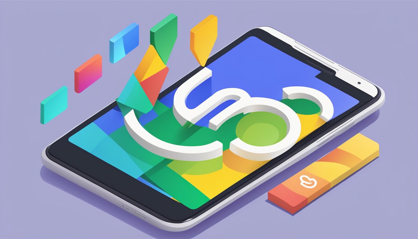 En smarttelefon som viser Google-annonser med fargerik grafikk