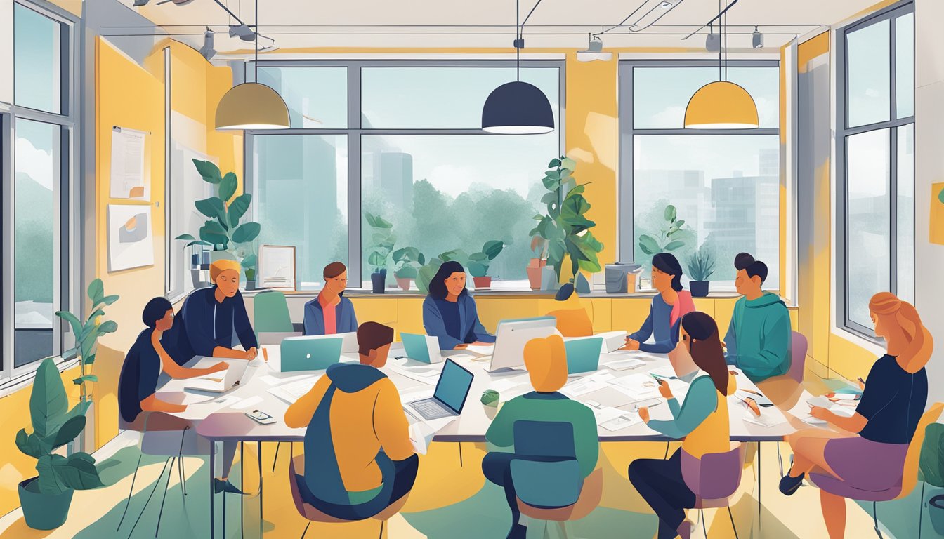 En gruppe mennesker som deltar i samarbeidende idémyldring og kreativt arbeid på et designbyrå i Oslo