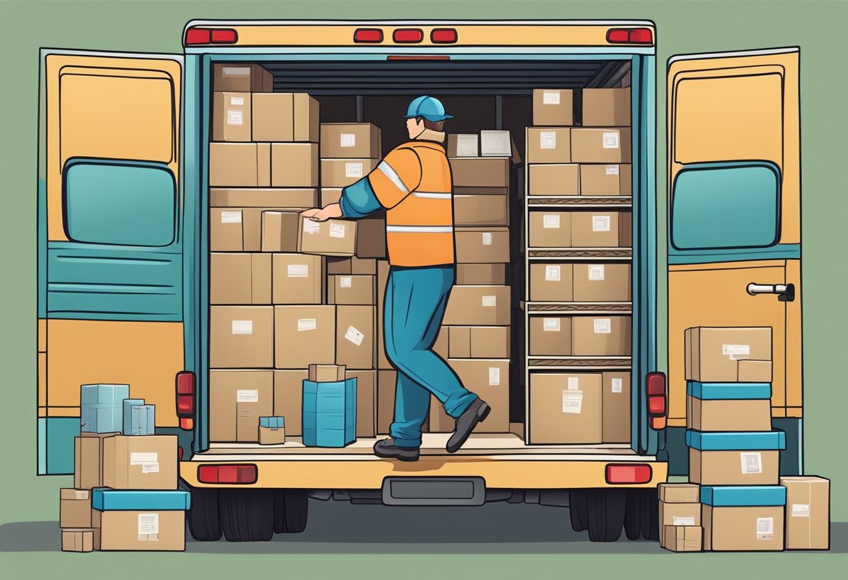 A professional organizer carefully arranges boxes and items in a moving truck, maximizing space and ensuring safe transportation