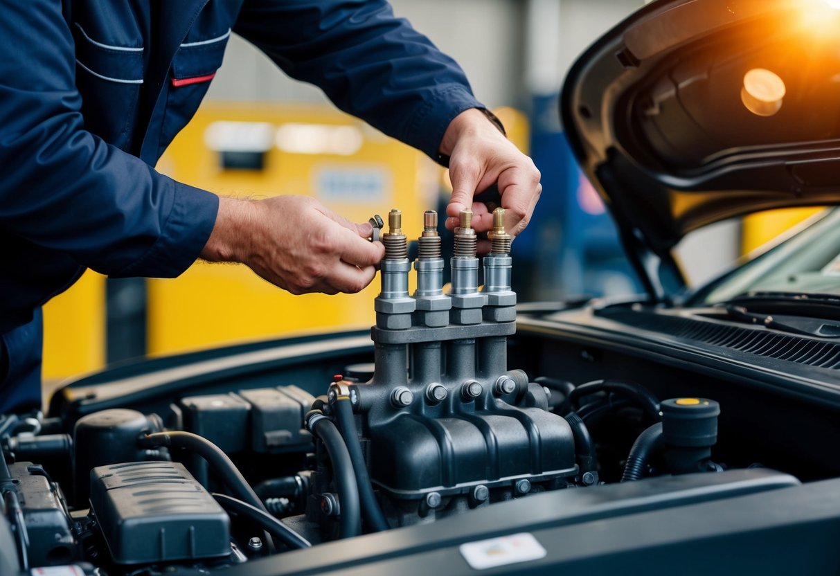 Un motore diesel con candelette viene installato da un meccanico