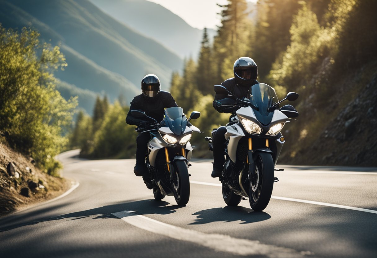 A Yamaha XJ6 Diversion speeding down a winding mountain road
