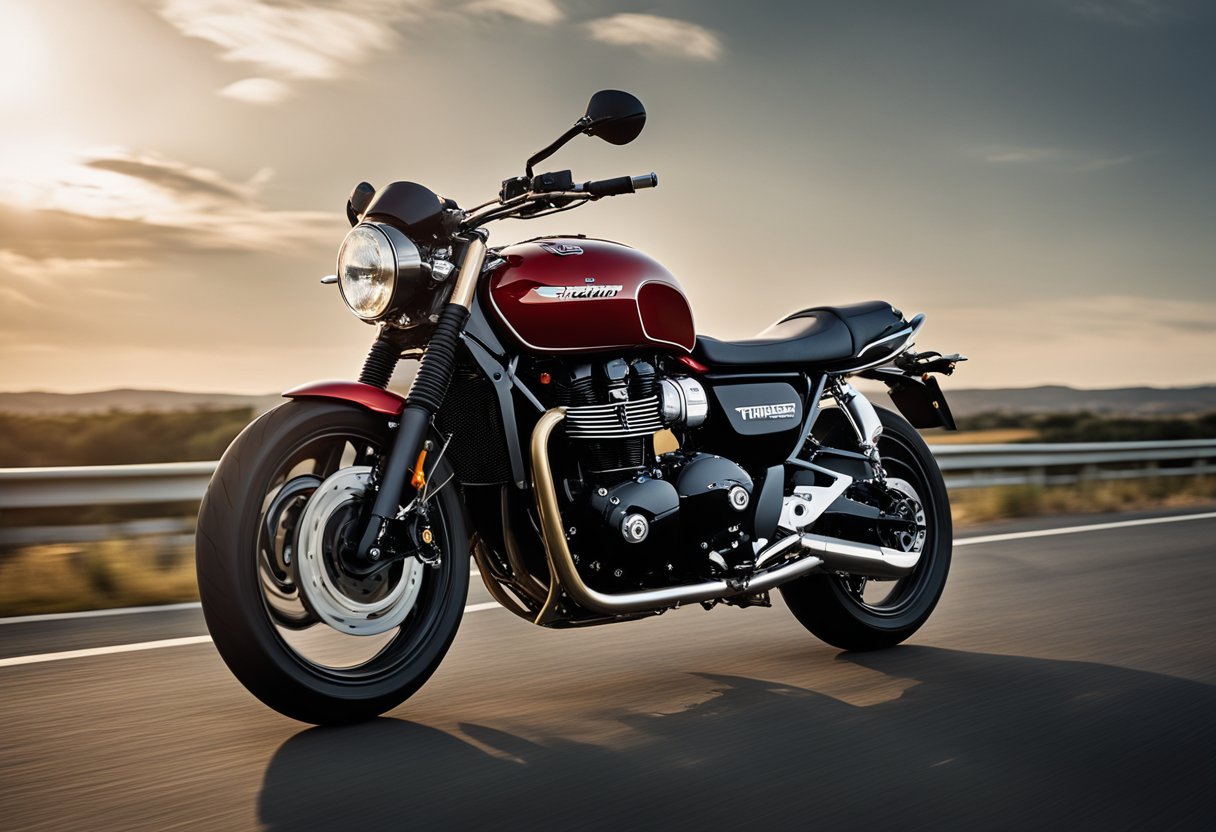 A Triumph Trident 660 motorcycle speeding down an open road, with the wind blowing through its sleek design