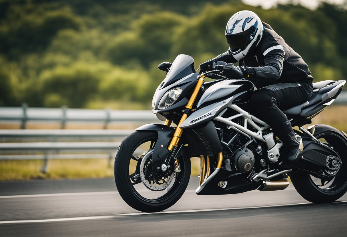 A sleek Benelli TNT 600i motorcycle racing down an open highway at high speed