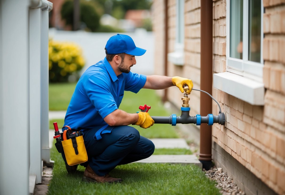 A plumber fixing a leaky pipe in a residential area