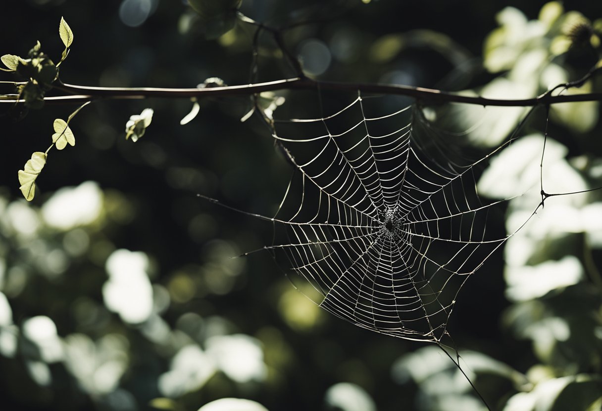 A tangled web of dark, thorny vines envelops a wilted flower, casting a shadow over its fragile petals