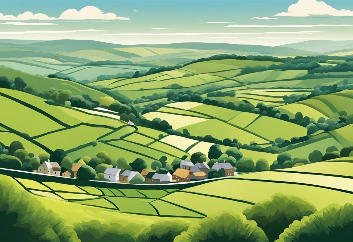 Rolling hills, lush green fields, quaint villages, and winding country lanes make up the picturesque Kington countryside in Herefordshire
