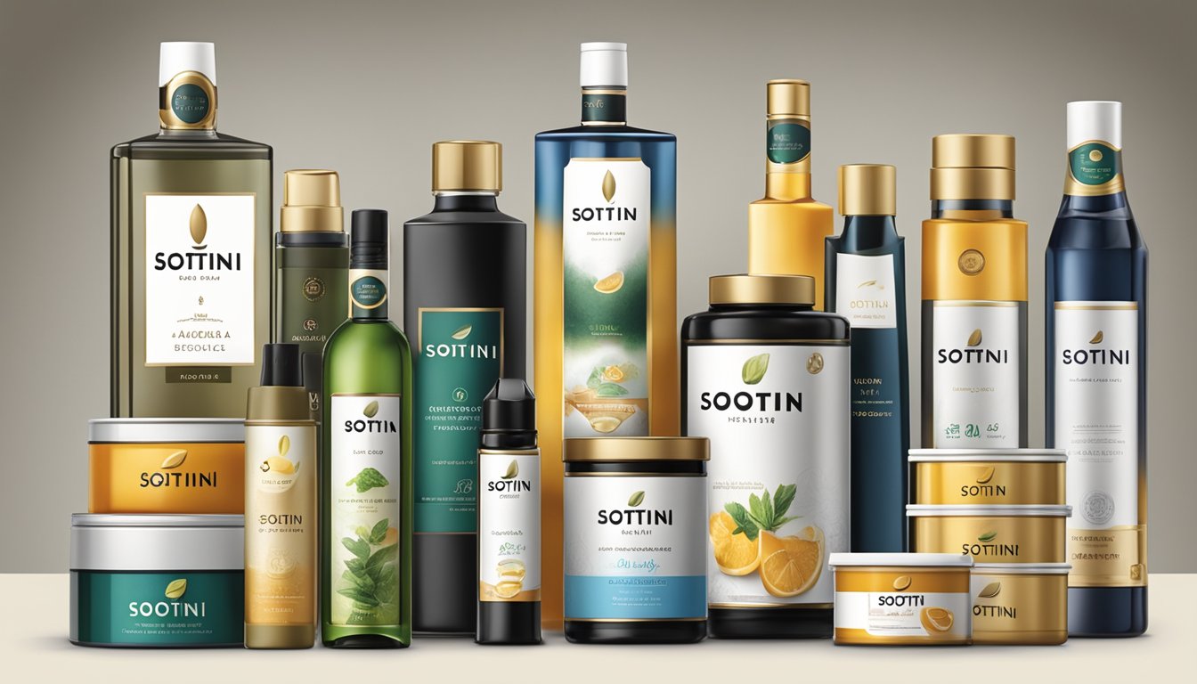 A display of various Sotini brand products arranged in an elegant and organized manner, showcasing their quality and sophistication