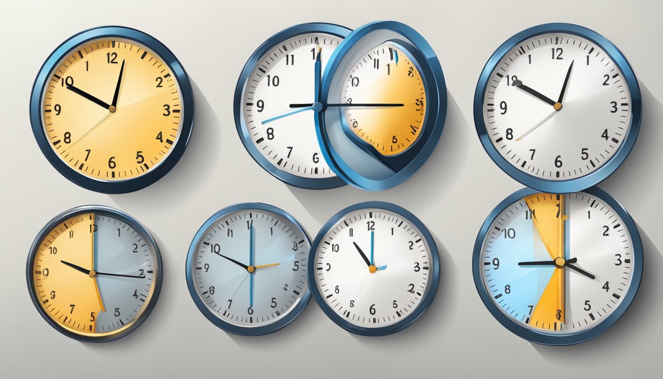 A clock showing the progression of time from morning to evening, with a clear division between the 16-hour fasting window and the 8-hour eating window