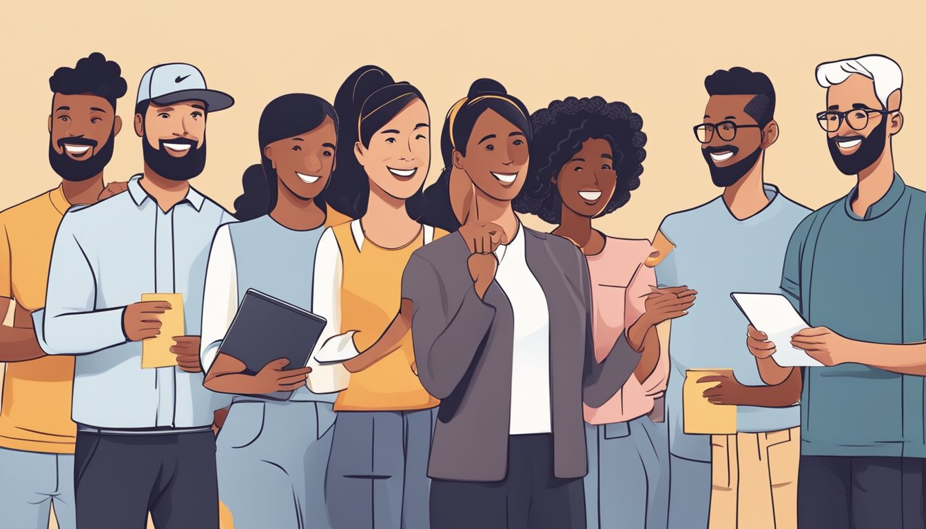 En mangfoldig gruppe kunder som engasjerer seg med et merke, og uttrykker tilfredshet og lojalitet gjennom sine interaksjoner og tilbakemeldinger.