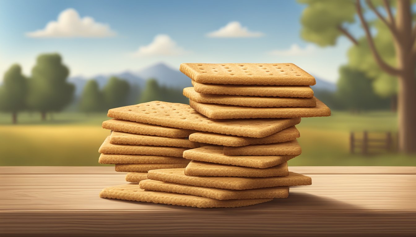 A stack of Nabisco original graham crackers on a rustic wooden table