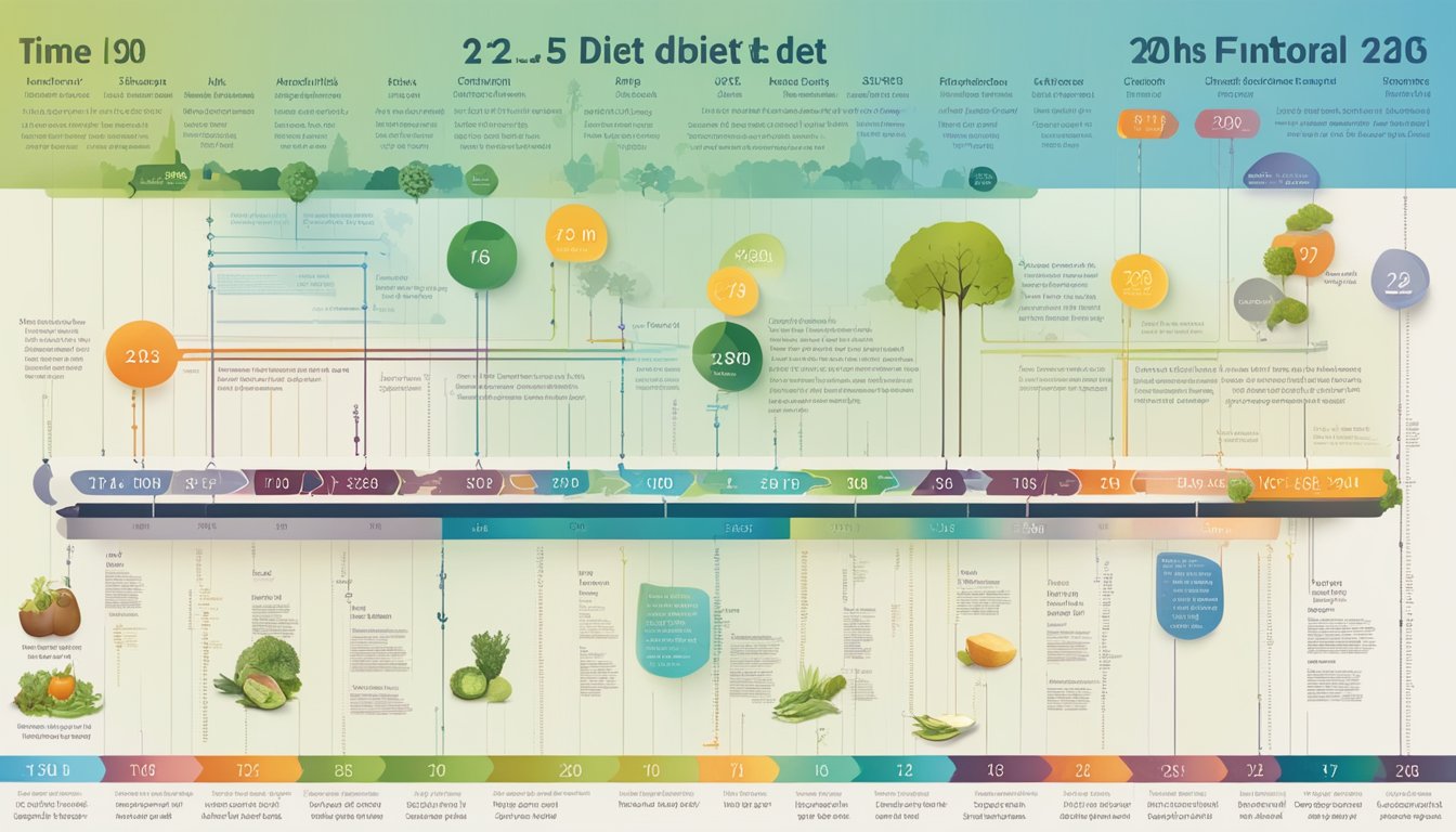 A timeline of historical events related to the 5:2 diet, including significant dates and key figures