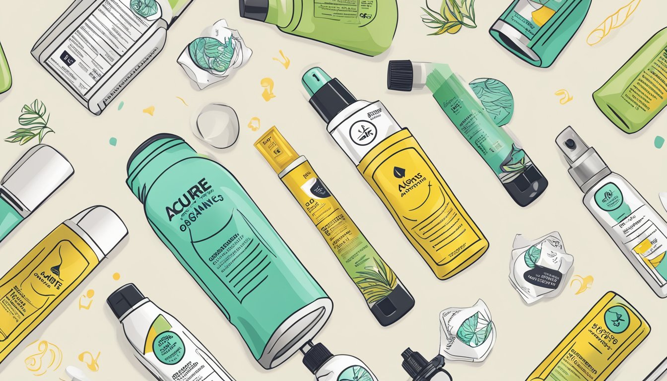 A bottle of Acure Organics dry shampoo surrounded by safety symbols and certification logos