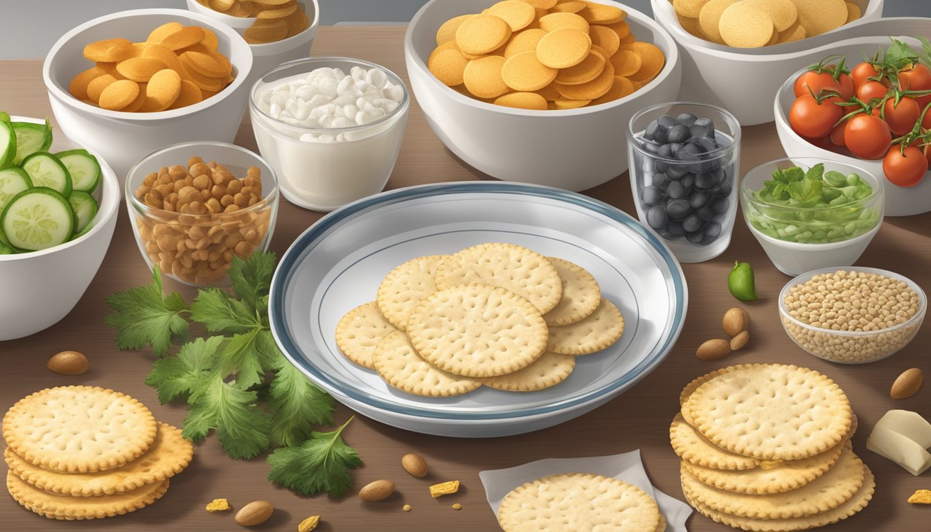 A plate of Carr's Table Water Crackers surrounded by a variety of fresh ingredients, with a nutrition label in the background