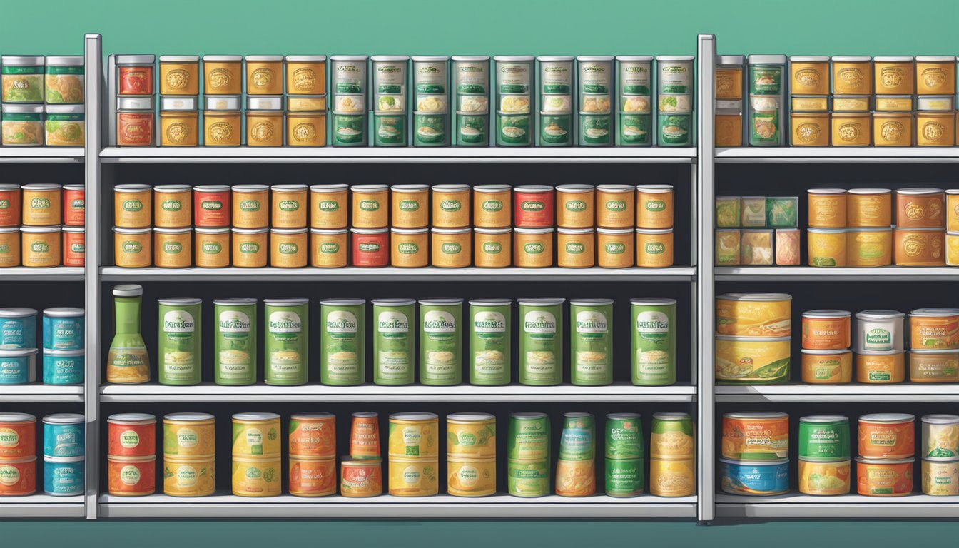 A well-organized pantry with rows of neatly stacked bouillon cube packages, showcasing various top-rated brands with long shelf life