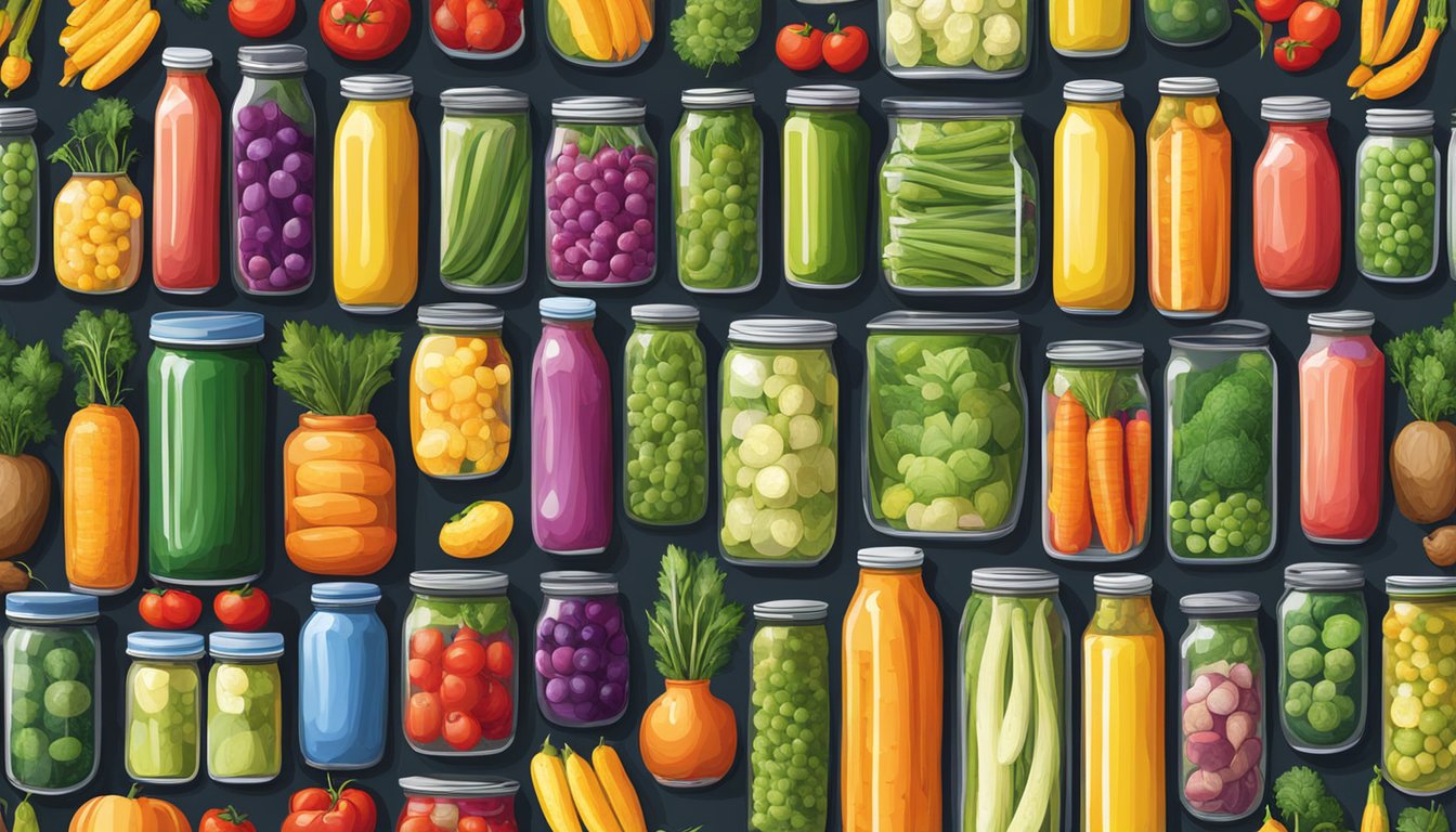 A colorful array of fresh and canned vegetables arranged side by side on a table, with vibrant colors and varying textures