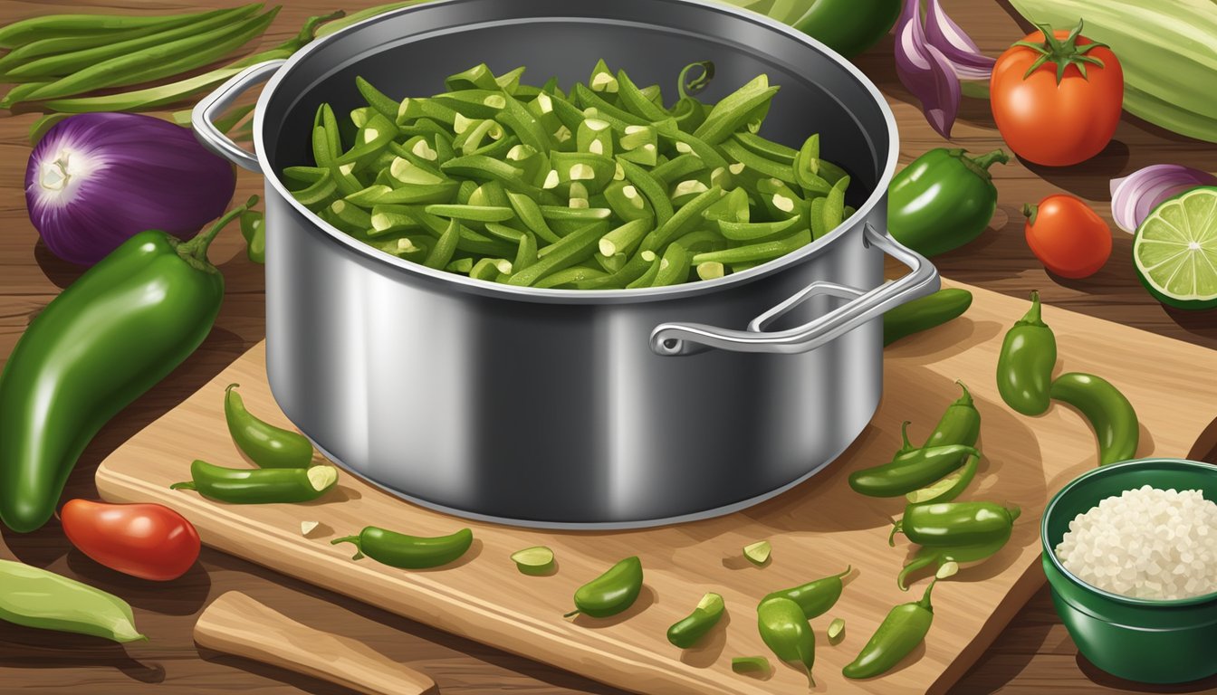 A rustic kitchen with a can of Ortega diced green chiles open on a wooden cutting board, surrounded by fresh ingredients and cooking utensils