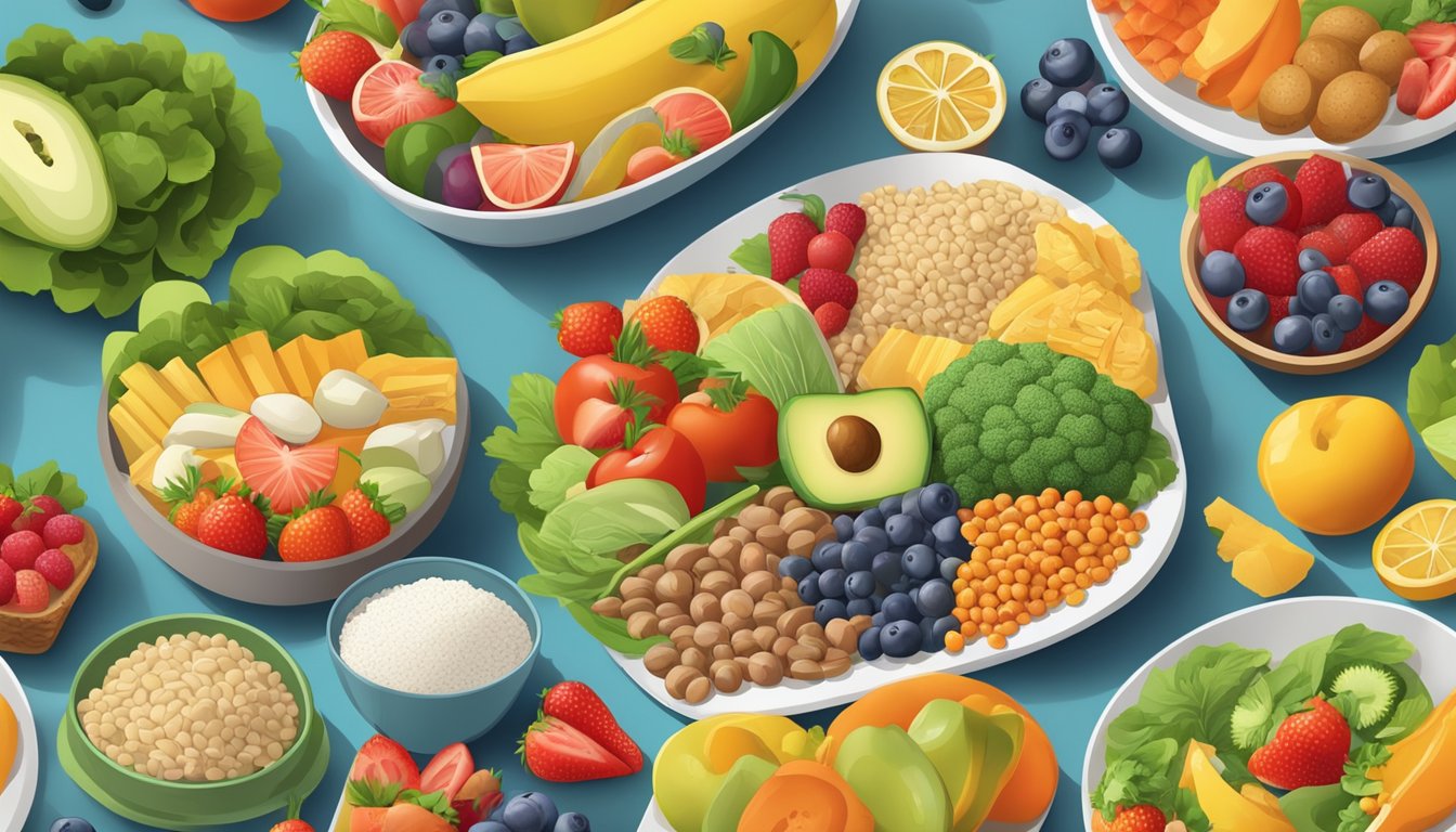 A colorful plate filled with a variety of nutrient-rich foods, such as fruits, vegetables, whole grains, and lean proteins, arranged in an appealing and appetizing manner