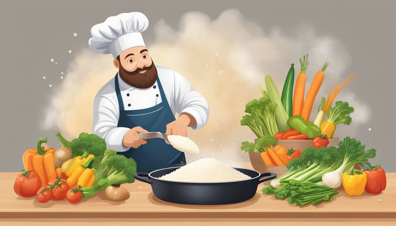 A chef sprinkles Morton iodized table salt onto a sizzling pan of vegetables