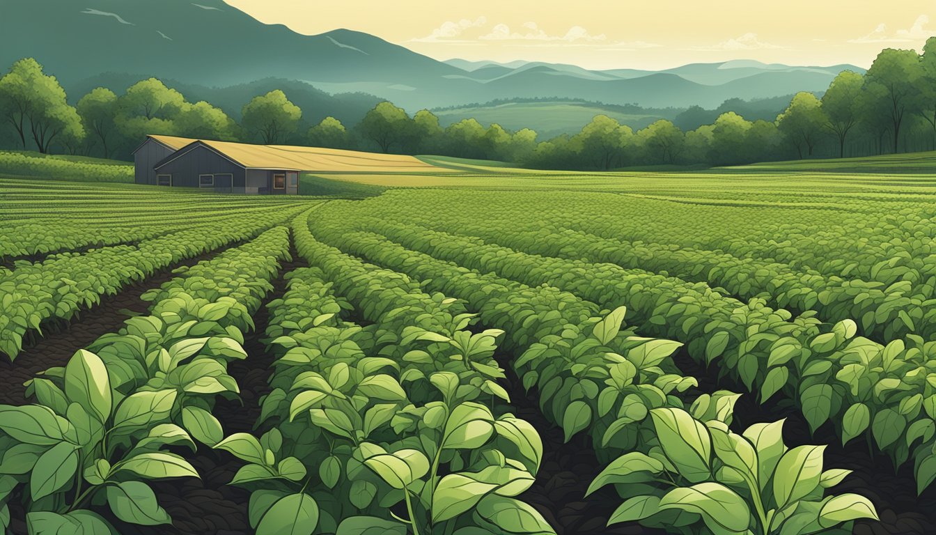 A lush field of black soybean plants thriving in a sustainable and ethical organic farming environment