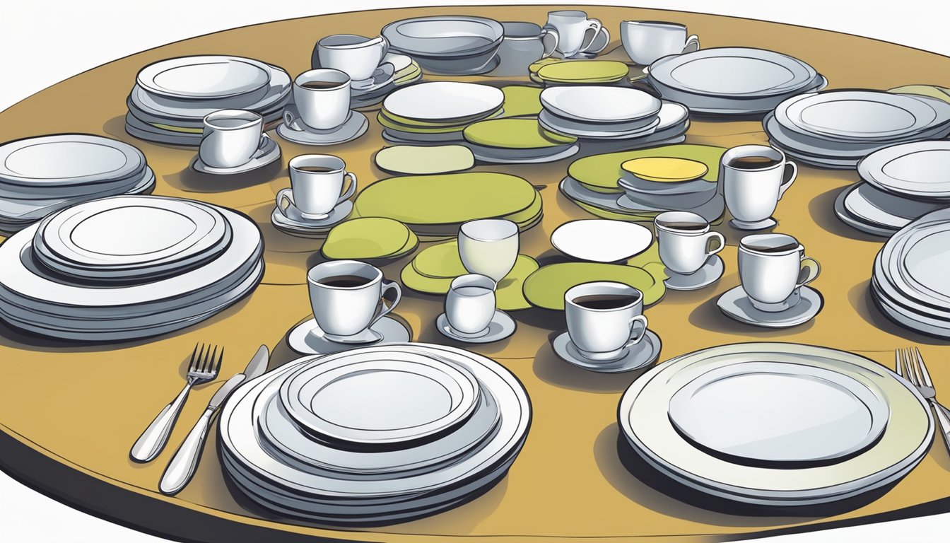 A table set with alternating full and empty plates, surrounded by a calendar marking every other day