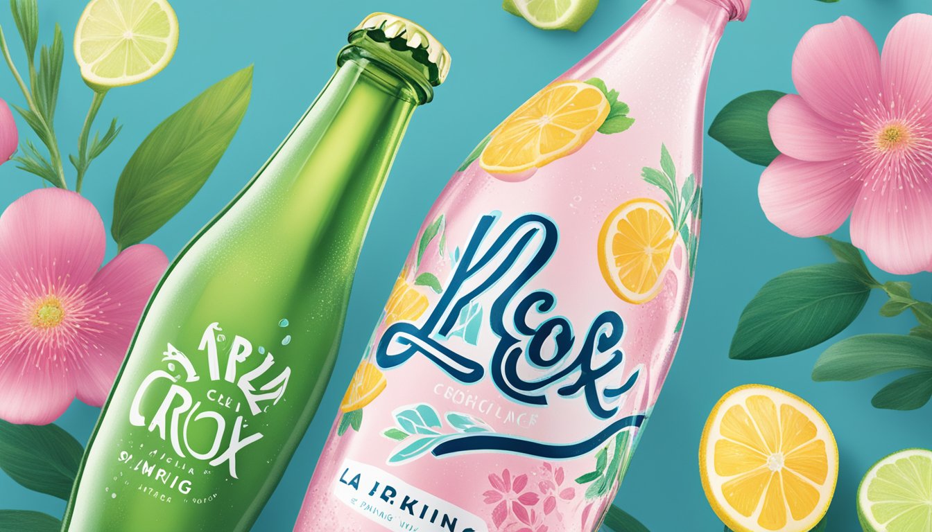 A pristine mountain spring flows into a sleek, minimalist bottle of La Croix sparkling water. The brand's logo is subtly etched onto the glass