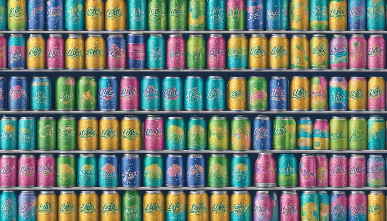 A variety of La Croix sparkling water cans in different flavors arranged on a shelf