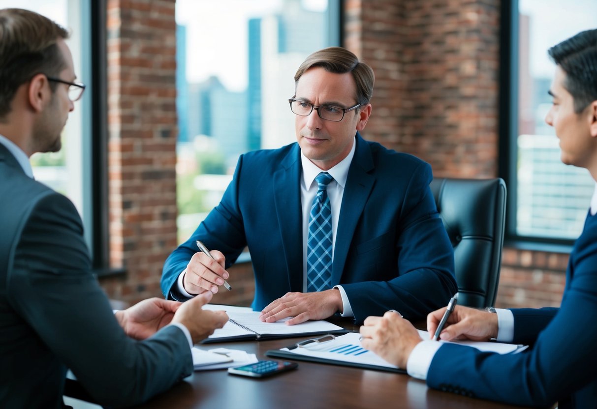 A criminal lawyer in Marietta using negotiation skills to resolve a case with a client and a prosecutor