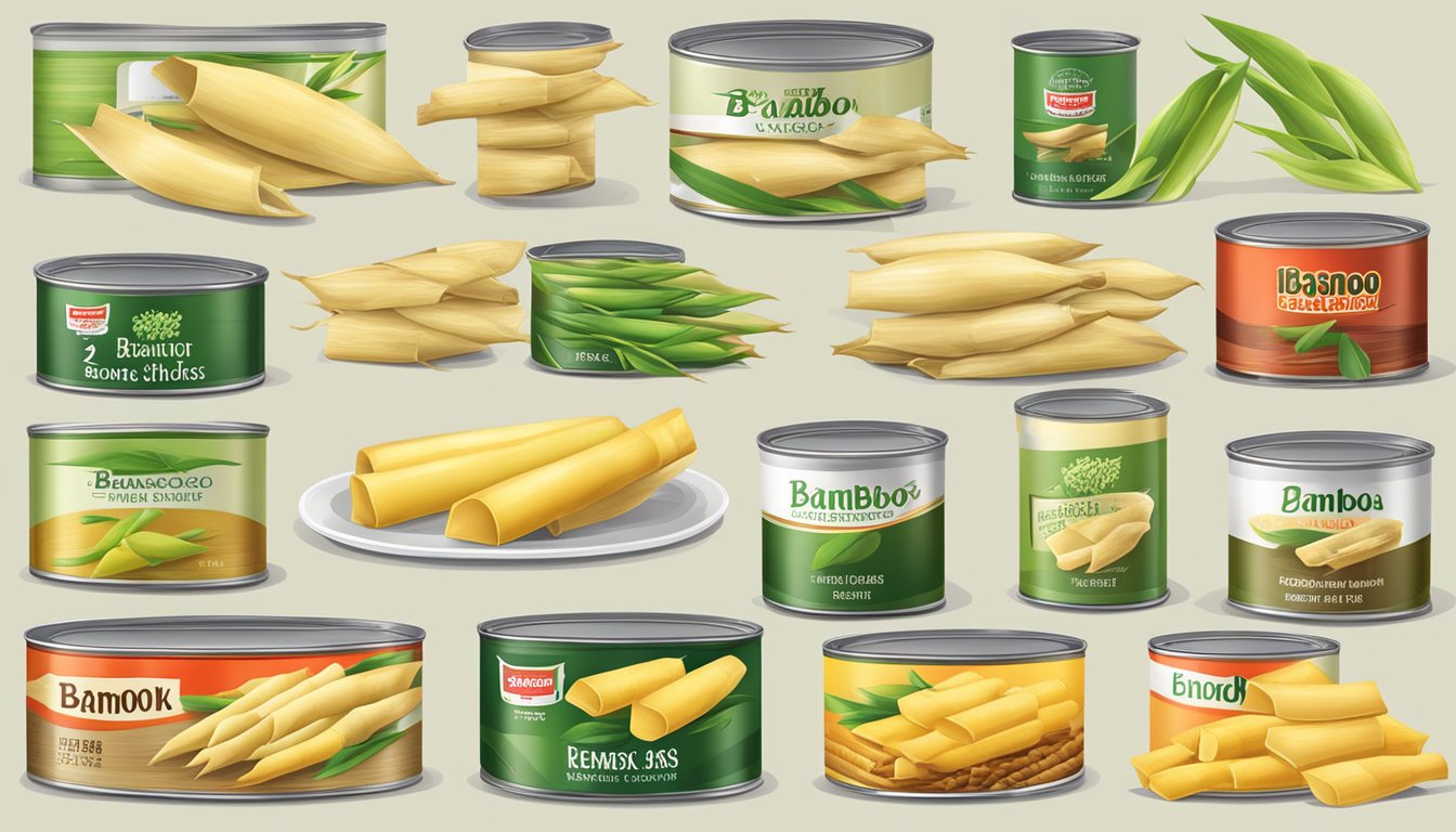 A table displays fresh and canned bamboo shoots, with various brands' labels