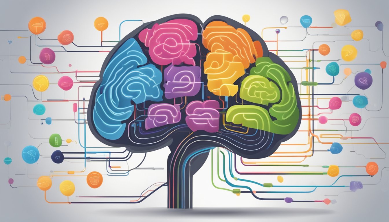 A person's brain with colorful pathways representing creativity, learning, and OMAD psychology, symbolizing rewiring for success