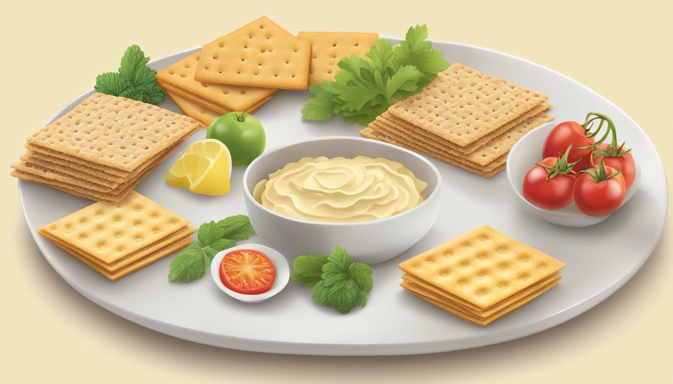 A plate of Schar gluten-free table crackers surrounded by various healthy food items