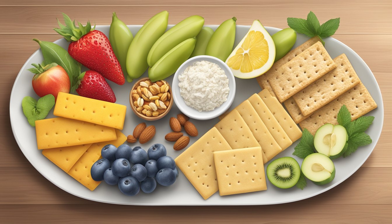 A plate of Schar gluten-free table crackers surrounded by various dietary considerations ingredients such as fresh fruits, vegetables, and nuts