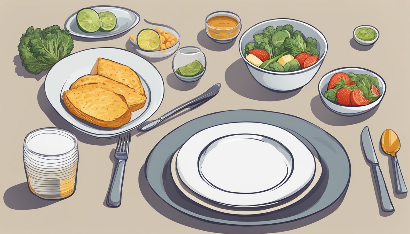 A table set with a plate of food on one side and an empty plate on the other, representing the comparison between the Warrior Diet and Traditional Intermittent Fasting