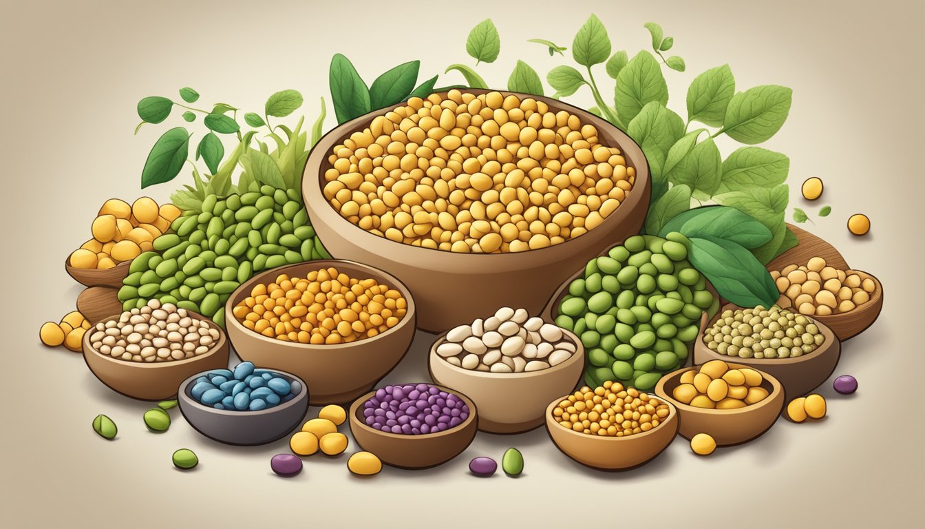 A colorful array of organic garbanzo beans, surrounded by symbols indicating special diets and allergen information