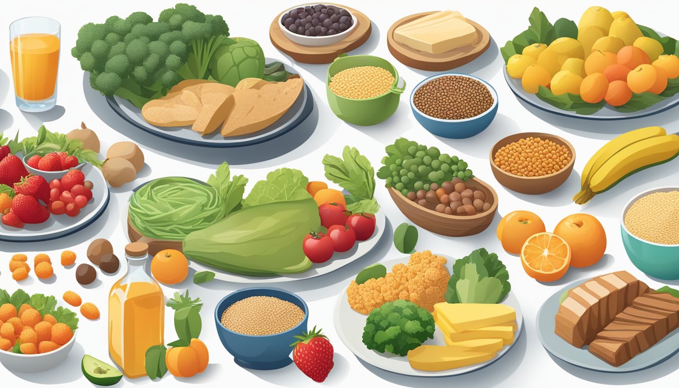 A table displaying a variety of nutrient-dense foods such as lean proteins, fruits, vegetables, and whole grains, alongside a separate section with processed and sugary foods to avoid